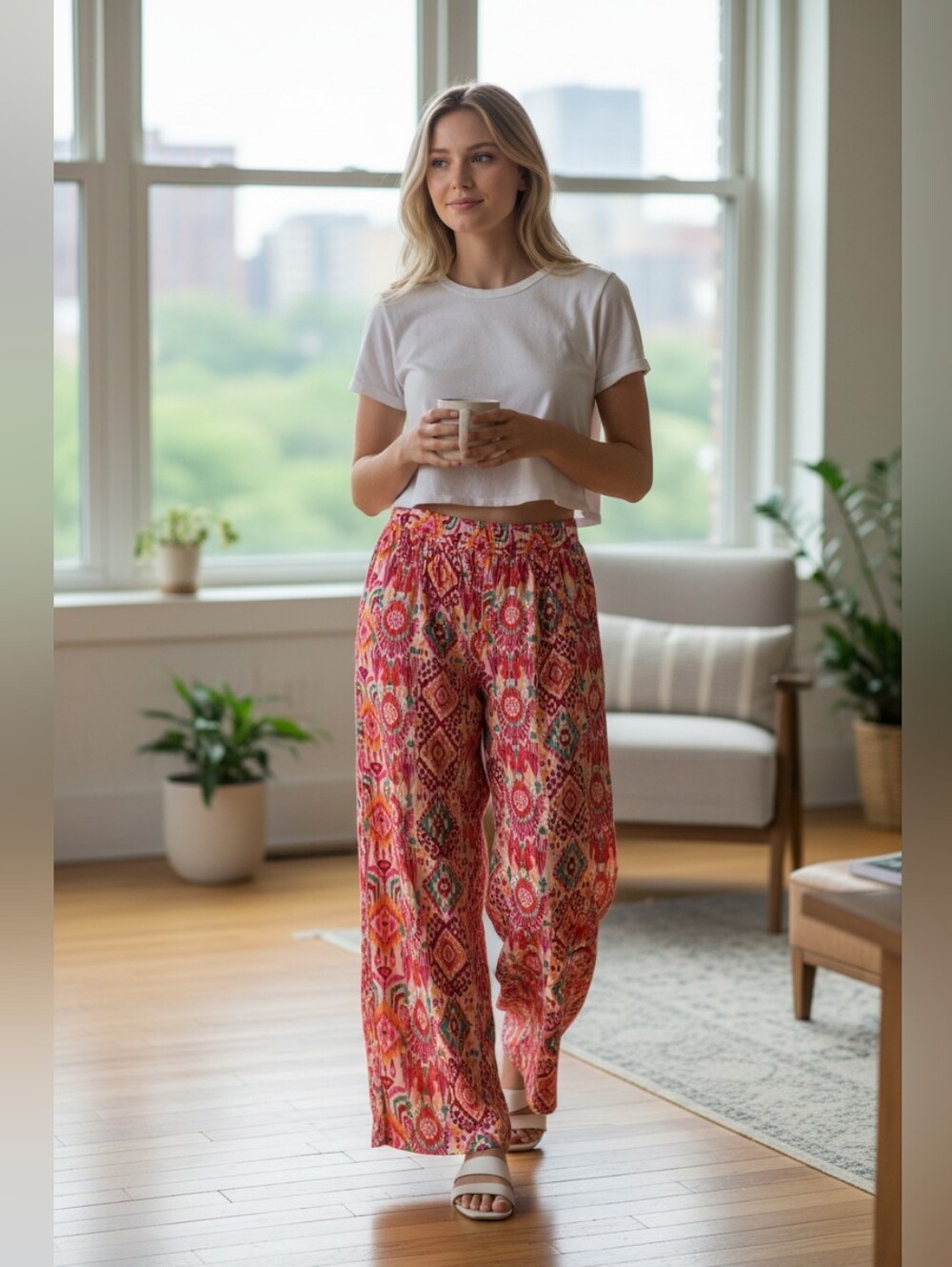 Christian Siriano Wide-Leg Boho Linen Blend Pants Size Large